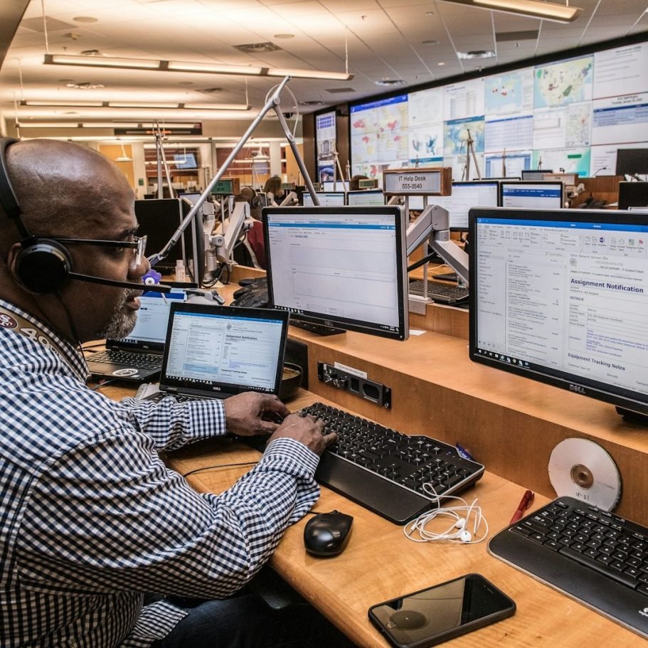 Specialist working across multiple data screens